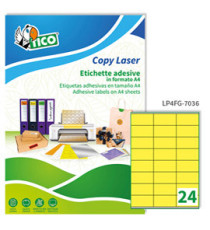 Etichette adesive LP4F - in carta - con margini - permanenti - 70 x 36 mm - 24 et/fg - 70 fogli - giallo fluo - Tico