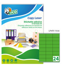 Etichette adesive LP4F - in carta - con margini - permanenti - 70 x 36 mm - 24 et/fg - 70 fogli - verde fluo - Tico