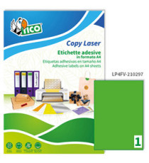 Etichette adesive LP4F - in carta - permanenti - 210 x 297 mm - 1 et/fg - 70 fogli - verde fluo - Tico