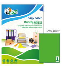 Etichette adesive LP4F - in carta - permanenti - 210 x 297 mm - 1 et/fg - 70 fogli - verde fluo - Tico
