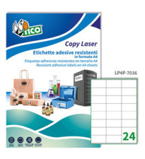 Etichette adesive LP4P - in poliestere - laser - permanenti - 70 x 36 mm - 24 et/fg - 70 fogli - bianco - Tico