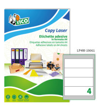 Etichette adesive LP4W - in carta - angoli arrotondati - permanenti - 190 x 61 mm - 4 et/fg - 100 fogli - bianco - Tico