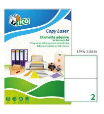 Etichette adesive LP4W - in carta - angoli arrotondati - permanenti - 210 x 148 mm - 2 et/fg - 100 fogli - bianco - Tico