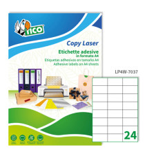Etichette adesive LP4W - in carta - permanenti - 70 x 37 mm - 24 et/fg - 100 fogli - bianco - Tico