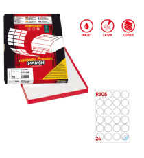 Etichette adesive R/305 - in carta - permanenti - tonde - diametro 40 mm - 24 et/fg - 100 fogli - bianco - Markin