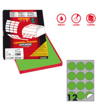 Etichette adesive R/310 - in carta - permanenti - tonde - diametro 60 mm - 12 et/fg - 100 fogli - verde fluo - Markin