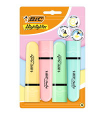 Evidenziatore Flat  - punta a scalpello - tratto da 1,2mm-4,6mm - colori assortiti pastel - Bic - astuccio 4 pezzi