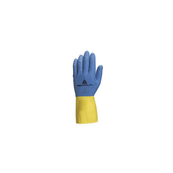 Guanti da lavoro industriale Duocolor 330 - lattice floccato cotone - taglia 08/09 - blu/giallo - Deltaplus