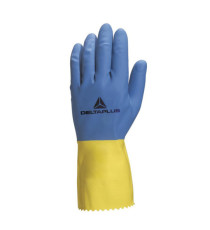 Guanti da lavoro industriale Duocolor 330 - lattice floccato cotone - taglia 08/09 - blu/giallo - Deltaplus