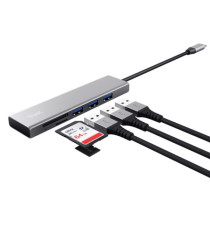 Hub USB-C veloce e lettore di schede - 3 porte - argento - Trust