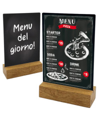Lavagna da tavolo scrivibile - con base in legno massello - A5 - 15 x 21 x 5 cm - nero - Lebez