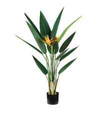 Pianta ornamentale Sterlizia - artificiale - 12 foglie e 2 fiori - 120 cm - PE - King Collection