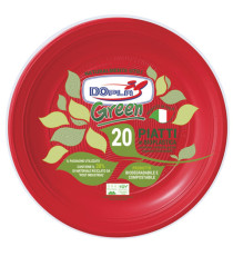 Piatto fondo - compostabile - diametro 22 cm - rosso - Dopla - conf. 20 pezzi