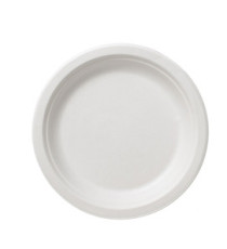 Piatto piano monouso Bio - rotondo - diametro 17,5 cm - cellulosa/canna da zucchero - bianco - Leone - conf. 50 pezzi
