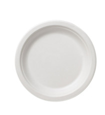 Piatto piano monouso Bio - rotondo - diametro 22 cm - cellulosa/canna da zucchero - bianco - Leone - conf. 50 pezzi