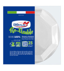 Piatto piano riutilizzabile - ottagonale - diametro 22 cm - PS reuse - bianco - Dopla - conf. 25 pezzi