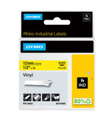 Nastro Rhino 18432 - 12 mm x 5,5 mt - vinile - permanente - nero/giallo - Dymo