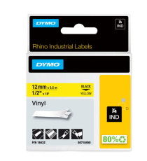 Nastro Rhino 18432 - 12 mm x 5,5 mt - vinile - permanente - nero/giallo - Dymo