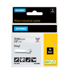 Nastro Rhino 18444 - 12 mm x 5,5 mt - vinile - permanente - nero/bianco - Dymo