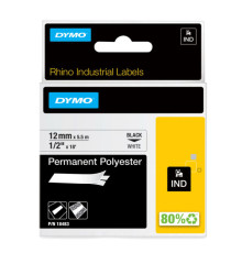 Nastro Rhino 18483 - 12 mm x 5,5 mt - poliestere - permanente - nero/bianco - Dymo