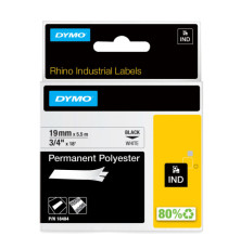 Nastro Rhino 18484 - 19 mm x 5,5 mt - poliestere permanente - nero/bianco - Dymo
