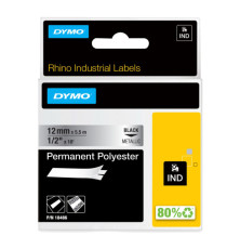 Nastro Rhino 18486 - 12 mm x 5,5 mt - poliestere - permanente - nero/metallo - Dymo
