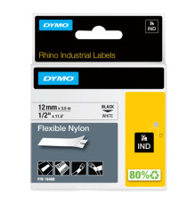 Nastro Rhino 18488 - 12 mm x 3,5 mt - nylon flessibile - nero/bianco - Dymo