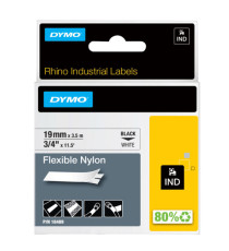 Nastro Rhino 18489 - 19 mm x 3,5 mt - nylon flessibile - nero/bianco - Dymo