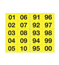 Numero adesivo da 01 a 99 - 44 x 34 mm - 10 et/fg - 10 fogli - nero/giallo