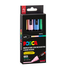 Marcatore Uni Posca PC5M - punta media 1,8-2,5 mm - colori assortiti pastel - Uni Mitsubishi - conf. 4 pezzi