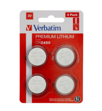 Micropile CR2450 - 3V - a pastiglia - litio - Verbatim - blister 4 pezzi