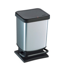 Pattumiera a pedale Paso - 29x27x46 cm - 20 L - PPL metallizzato - nero/argento - Rotho