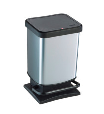 Pattumiera a pedale Paso - 29x27x46 cm - 20 L - PPL metallizzato - nero/argento - Rotho