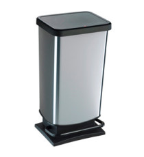 Pattumiera a pedale Paso - 35x26x68 cm - 40 L - PPL metallizzato - nero/argento - Rotho