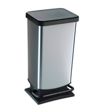 Pattumiera a pedale Paso - 35x26x68 cm - 40 L - PPL metallizzato - nero/argento - Rotho