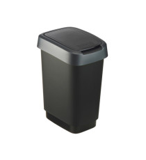 Pattumiera con coperchio basculante - 25 L - 33,3 x 25,2 x 47,6 cm - PPL - nero/grigio - Rotho