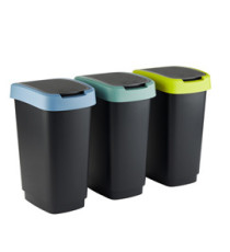 Pattumiera con coperchio basculante - 50 L - 40,1 x 29,1 x 60,2 cm - PPL - grigio/verde/lime - Rotho - kit 3 pezzi