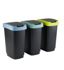 Pattumiera con coperchio basculante - 50 L - 40,1 x 29,1 x 60,2 cm - PPL - grigio/verde/lime - Rotho - kit 3 pezzi