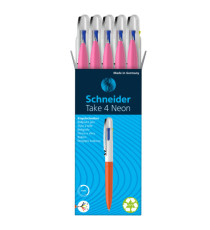 Penna a sfera Take 4 - punta media - 4 colori - fusto rosa fluo - Schneider