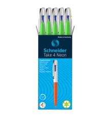 Penna a sfera Take 4 - punta media - 4 colori - fusto verde fluo - Schneider