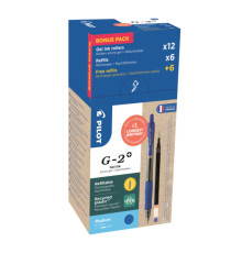 Penna roller gel scatto G-2+ - punta 0,7 mm - 12 refill inclusi - blu - Pilot - conf. 12 pezzi