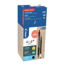 Penna roller gel scatto G-2+ - punta 0,7 mm - 12 refill inclusi - nero - Pilot - conf. 12 pezzi