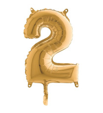 Palloncino - numero 2 - H 36 cm - mylar - oro - Big party