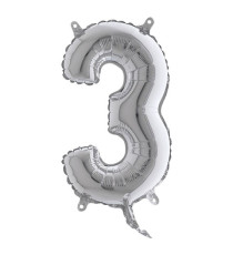 Palloncino - numero 3 - H 36 cm - mylar - argento - Big party