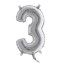 Palloncino - numero 3 - H 36 cm - mylar - argento - Big party