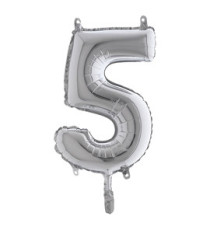 Palloncino - numero 5 - H 36 cm - mylar - argento - Big party