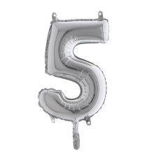 Palloncino - numero 5 - H 36 cm - mylar - argento - Big party