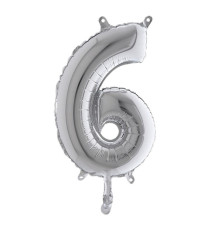 Palloncino - numero 6 - H 36 cm - mylar - argento - Big party