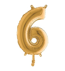 Palloncino - numero 6 - H 36 cm - mylar - oro - Big party