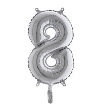 Palloncino - numero 8 - H 36 cm - mylar - argento - Big party